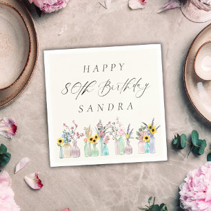 Elegant Watercolor Florals Happy 80th Birthday  Napkins