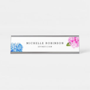 Elegant Watercolor Florals Hydrangea Desk Name Plate