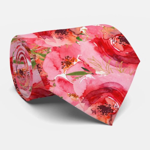 Elegant Watercolor Florals Pink Neck Tie