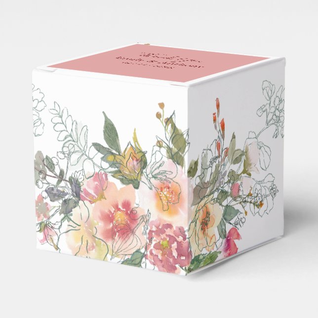 Elegant Watercolor Florals Wedding Favor Box (Front Side)