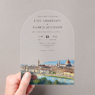 Elegant Watercolor Florence Italian Wedding Arch Acrylic Invitations