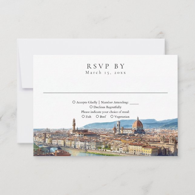 Elegant Watercolor Florence Italy Wedding RSVP Card (Front)