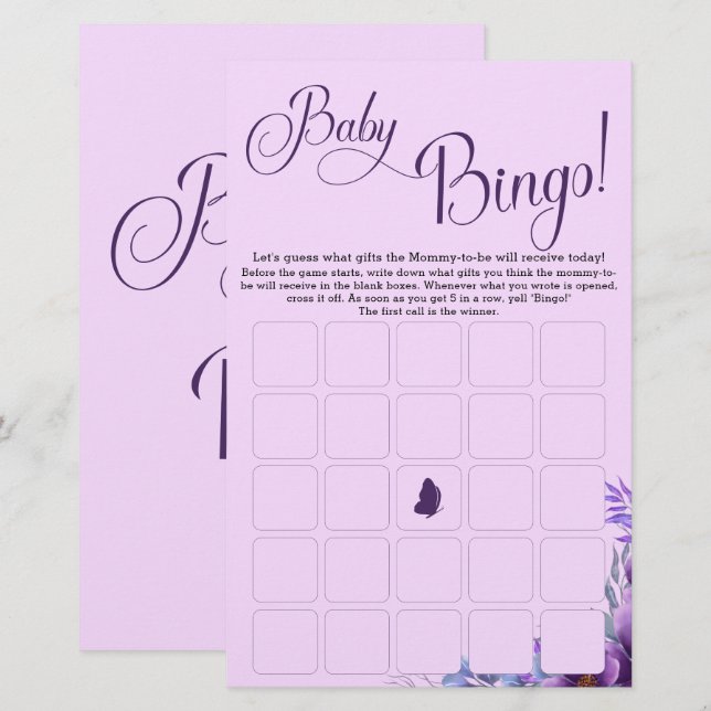 Elegant Watercolor Flower Baby Bingo Game Flyer (Front/Back)