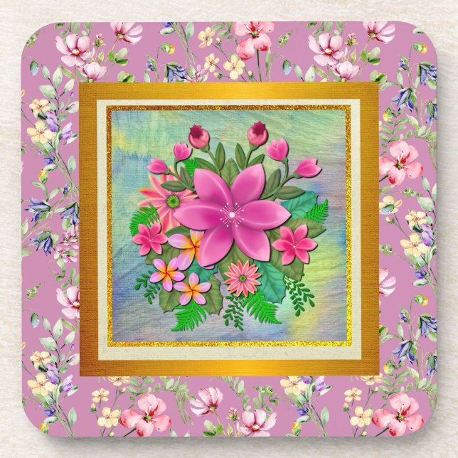 Elegant Watercolor Flower Botanical Spring Bouquet Beverage Coaster (Front)