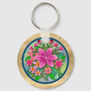 Elegant Watercolor Flower Botanical Spring Bouquet Keychain
