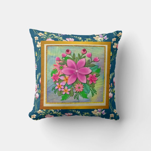 Elegant Watercolor Flower Botanical Spring Bouquet Throw Pillow (Front)