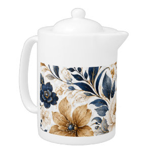 Elegant Watercolor Flower Bouquet Vintage Floral W Teapot