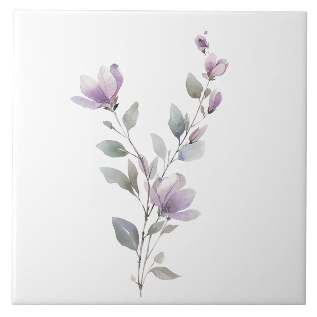 Elegant watercolor flower painting ceramic tile (Front)
