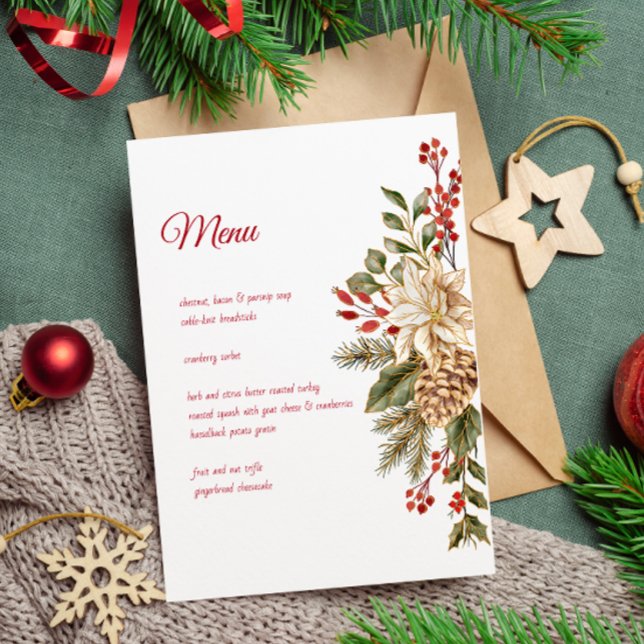 Elegant Watercolor Flower Pines Menu (Creator Uploaded)