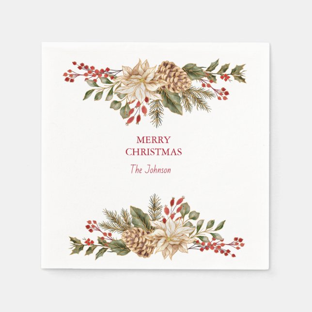 Elegant Watercolor Flower Pines Napkins (Front)