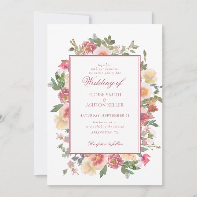 Elegant Watercolor Flower Wedding Invitation (Front)