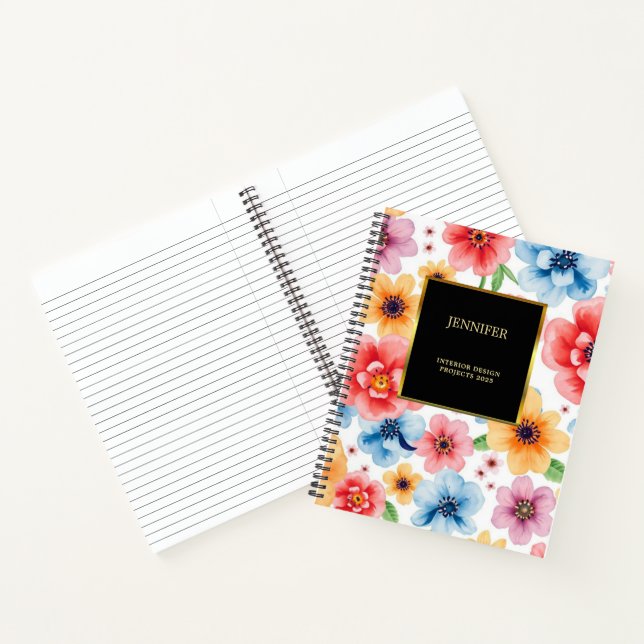 Elegant watercolor flowers black gold professional notebook (Inside)