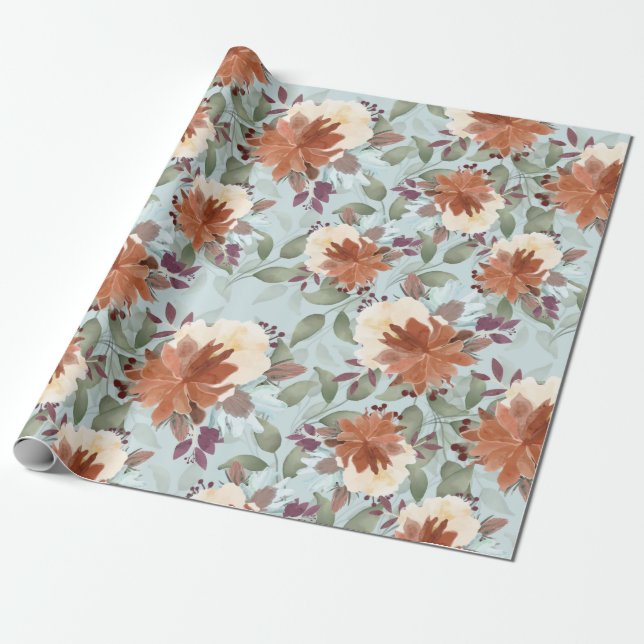 Elegant watercolor flowers boho pastel wrapping paper (Unrolled)