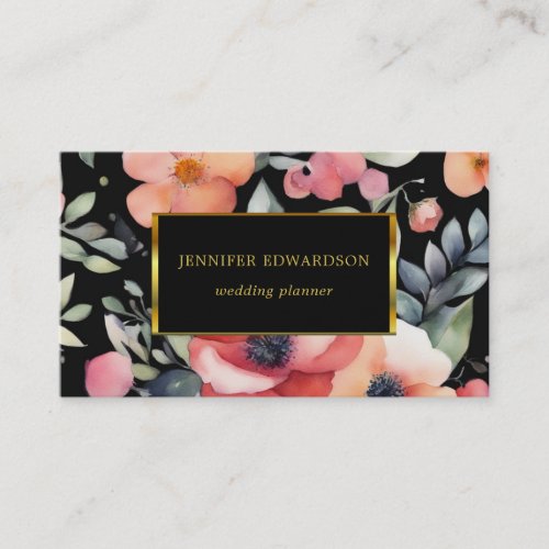 Elegant watercolor flowers boho professional business card