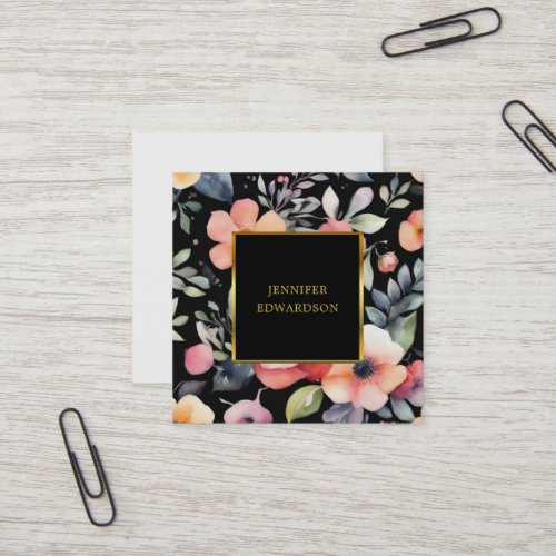 Elegant watercolor flowers boho professional square business card