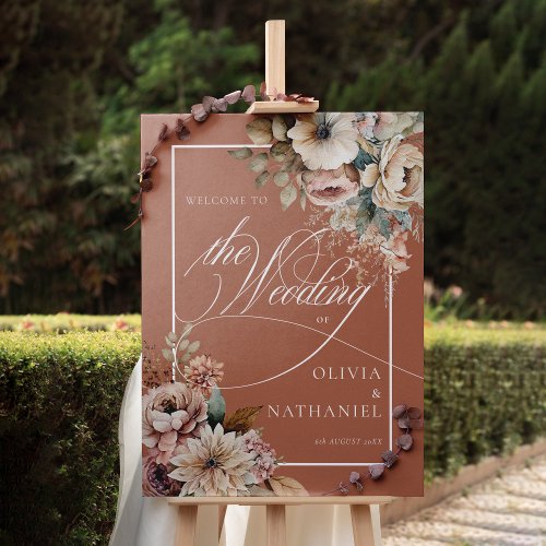 Elegant Watercolor Flowers Boho Wedding Sign
