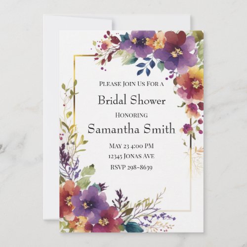 Elegant Watercolor Flowers Bridal Shower Invitation