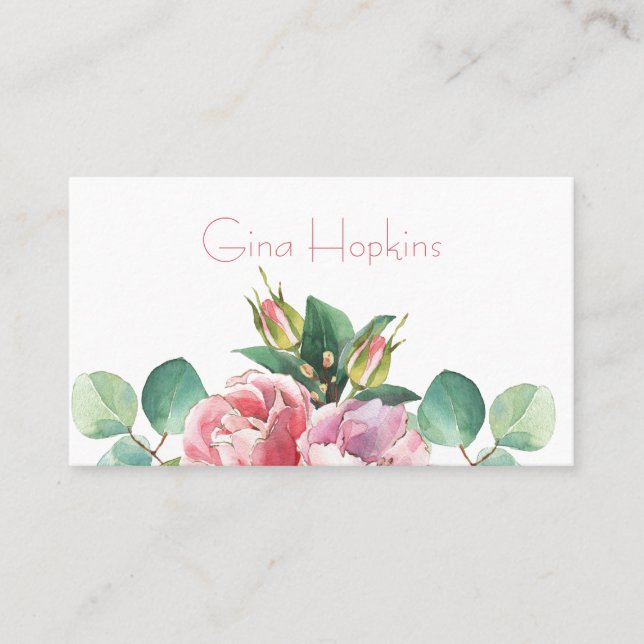Elegant Watercolor Flowers Business Card (Front)