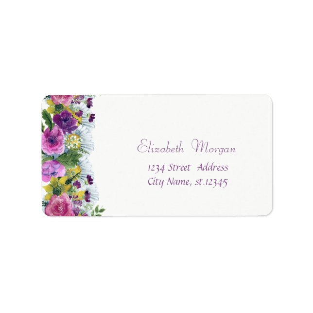 Elegant Watercolor  Flowers, Chic Label (Front)