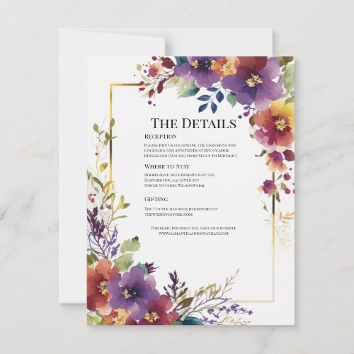 Elegant Watercolor Flowers Details Card