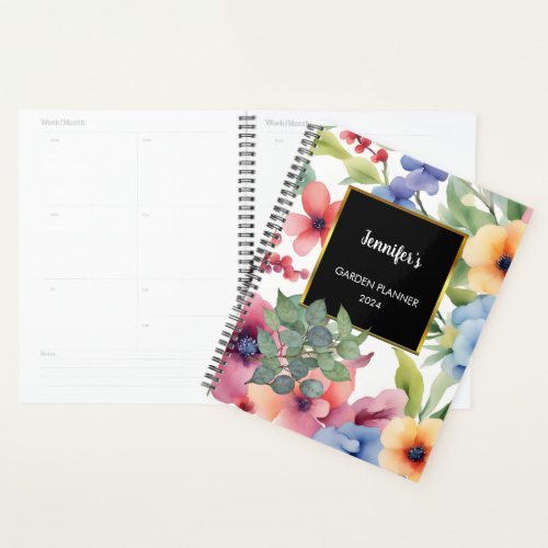 Elegant watercolor flowers eucalyptus leaves planner