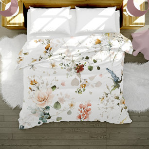 Elegant Watercolor Flowers Floral Duvet Cover
