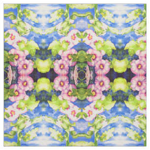 Elegant watercolor flowers floral Hollyhocks Fabric