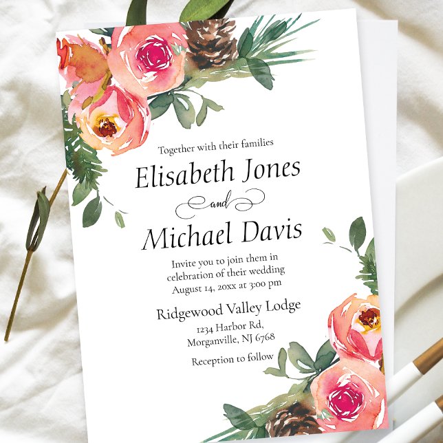 Elegant Watercolor Flowers | Floral Wedding Invitation (Elevate your special day with this captivating watercolor floral wedding invitation.)