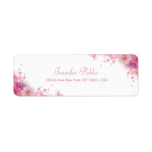 Elegant Watercolor Flowers Handwritten Script Text Label