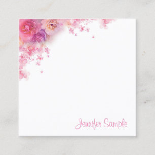 Elegant Watercolor Flowers Modern Floral Template Square Business Card