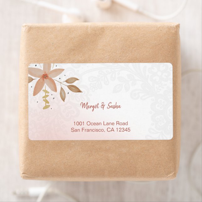 Elegant Watercolor Flowers Monogrammed Lace Label (Insitu)