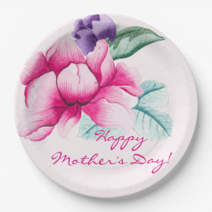 Elegant Watercolor Flowers Mothers Day Paper Plates