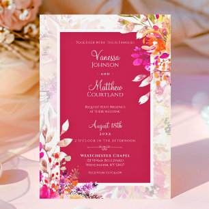 Elegant Watercolor Flowers Pink and Orange Wedding Invitation