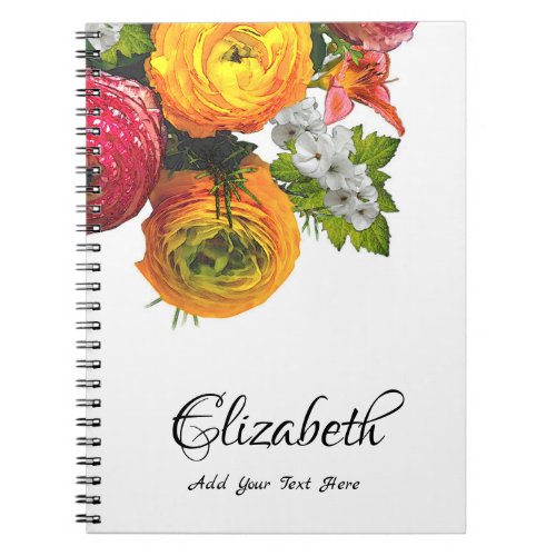 Elegant Watercolor Flowers Roses Floral Template Notebook