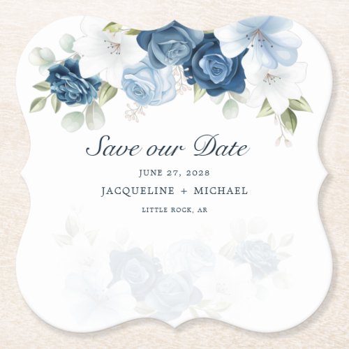 Elegant Watercolor Flowers Save our Date Script Paper Coaster