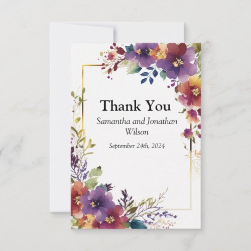 Elegant Watercolor Flowers Thank You Card
