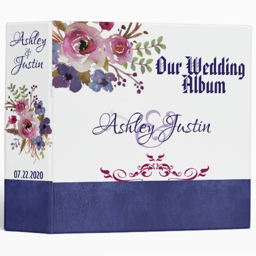 Elegant Watercolor Flowers Wedding Album Binder
