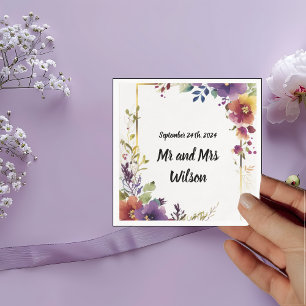 Elegant Watercolor Flowers Wedding Dinner Cocktail Napkins