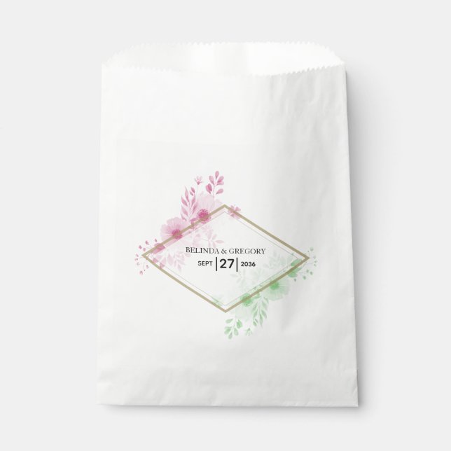 Elegant Watercolor Flowers Wedding Favor Bag (Front)