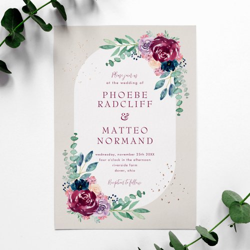 Elegant Watercolor Flowers Wedding Foil Invitation