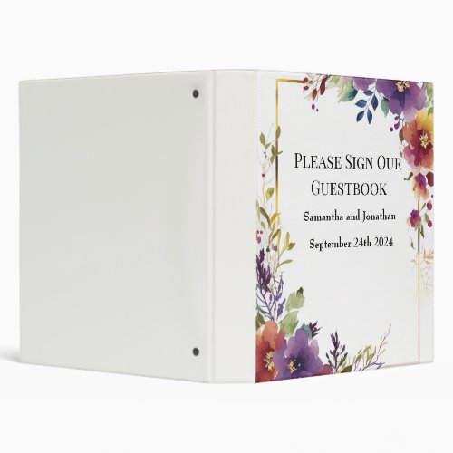 Elegant Watercolor Flowers Wedding Guest Book 3 Ring Binder
