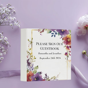 Elegant Watercolor Flowers Wedding Guest Book 3 Ring Binder