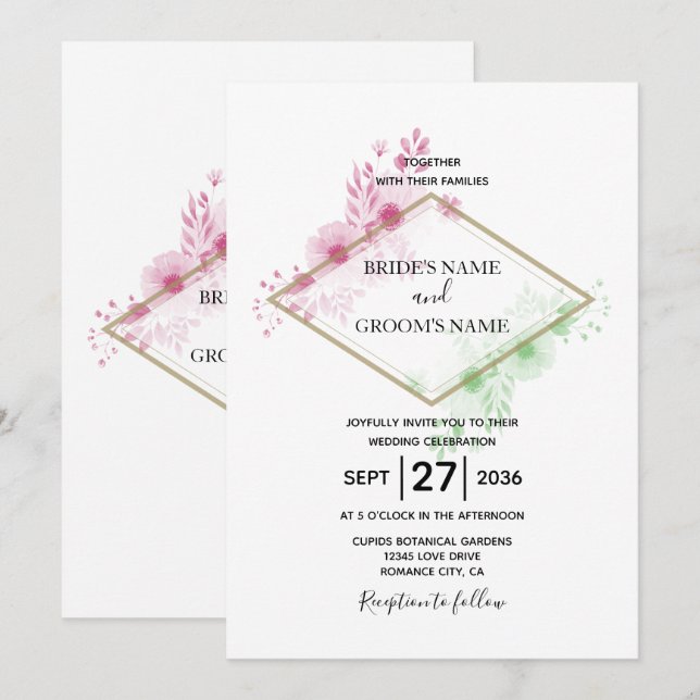 Elegant Watercolor Flowers Wedding Invitations (Front/Back)