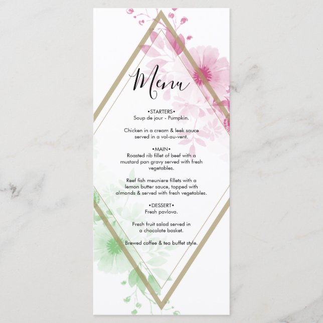 Elegant Watercolor Flowers Wedding Menu (Front)