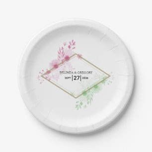 Elegant Watercolor Flowers Wedding Paper Plates