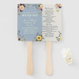 Elegant Watercolor Flowers Wedding Program Hand Fan
