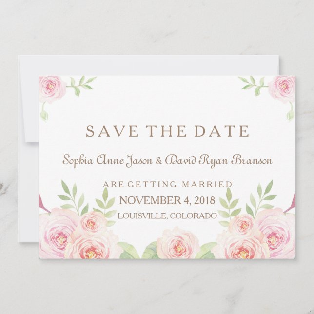Elegant Watercolor Flowers Wedding SAVE THE DATE (Front)