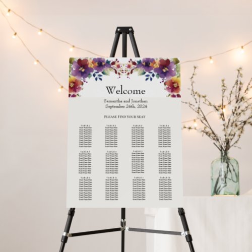 Elegant Watercolor Flowers Wedding Seating Chart Foam Board
