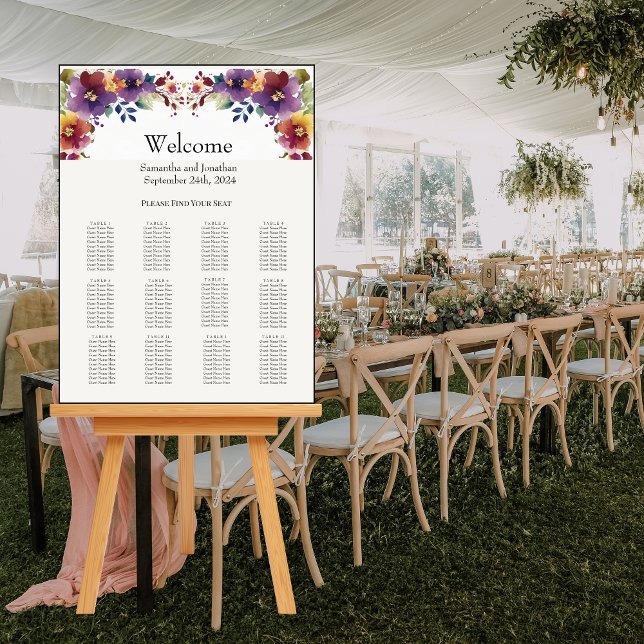 Elegant Watercolor Flowers Wedding Seating Chart Foam Board (Creator Uploaded)
