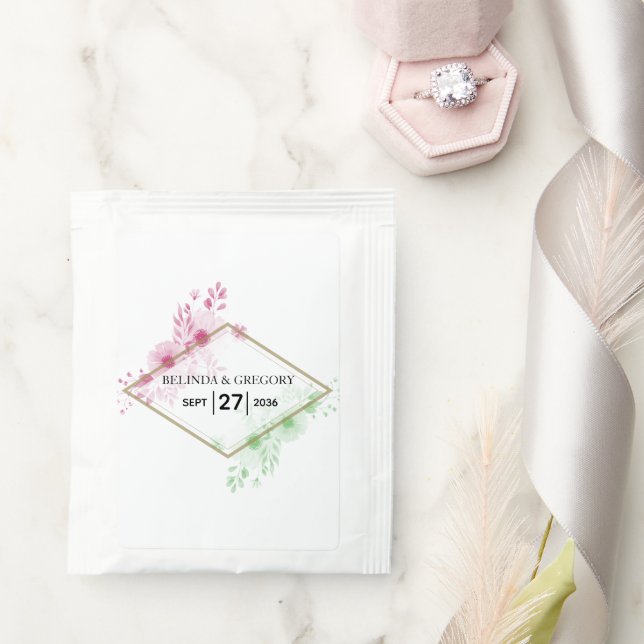 Elegant Watercolor Flowers Wedding   Tea Bag Drink Mix (Wedding)